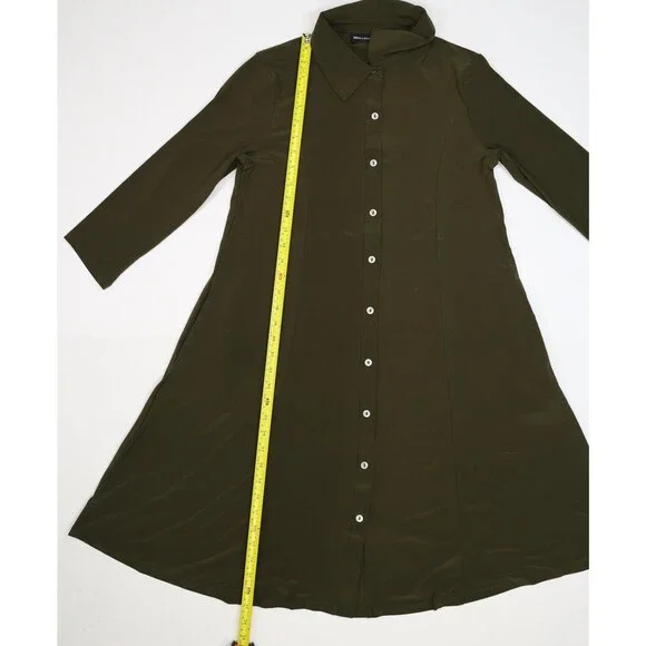 Nina Leonard Dress Womens Small Dark Olive Miracle Matte Jersey Shirt Button Up - Picture 2 of 14